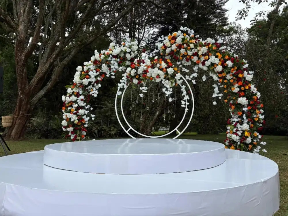 Wedding ceremony floral arrangement details